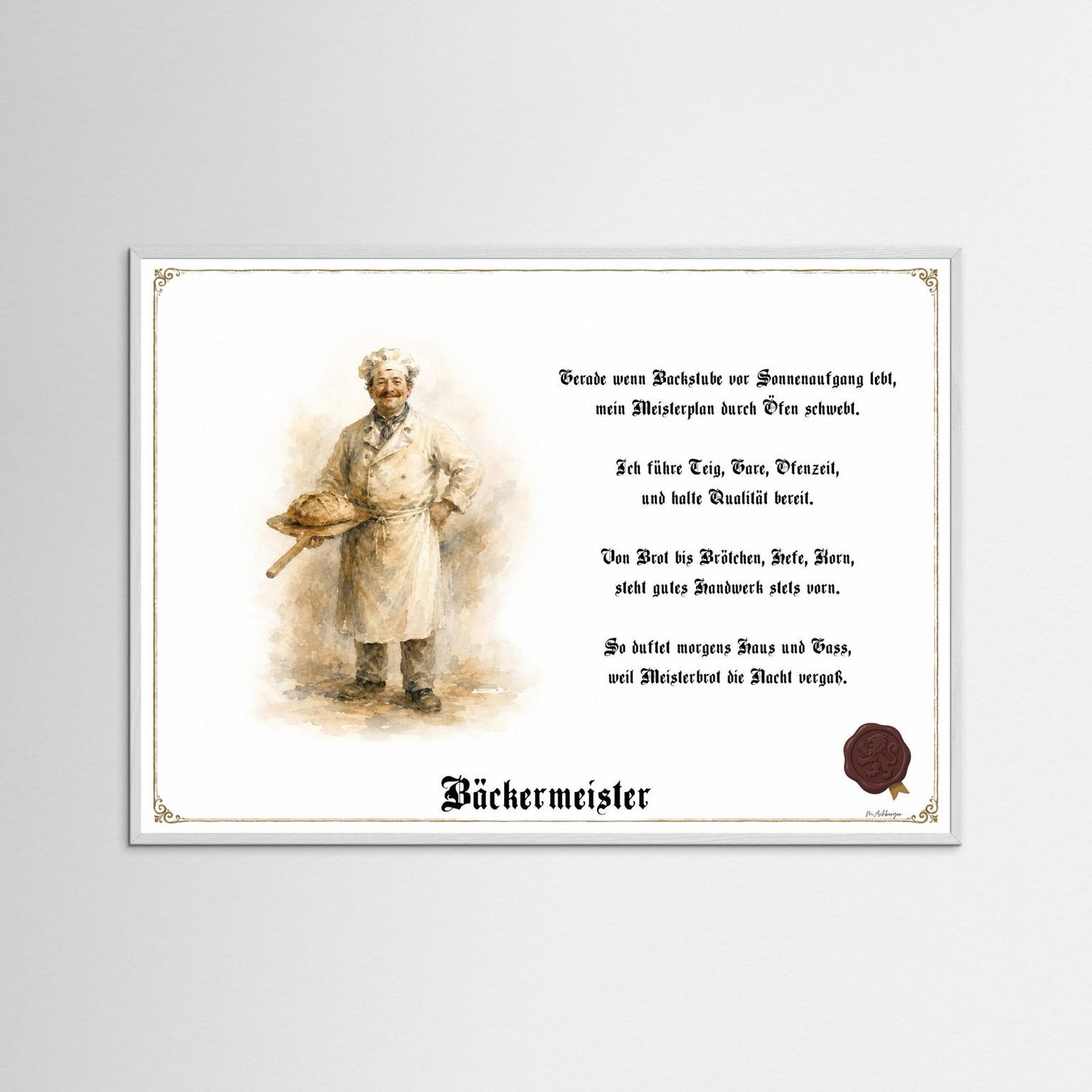 Zunftbild Bäckermeister mit weißem Holzrahmen
