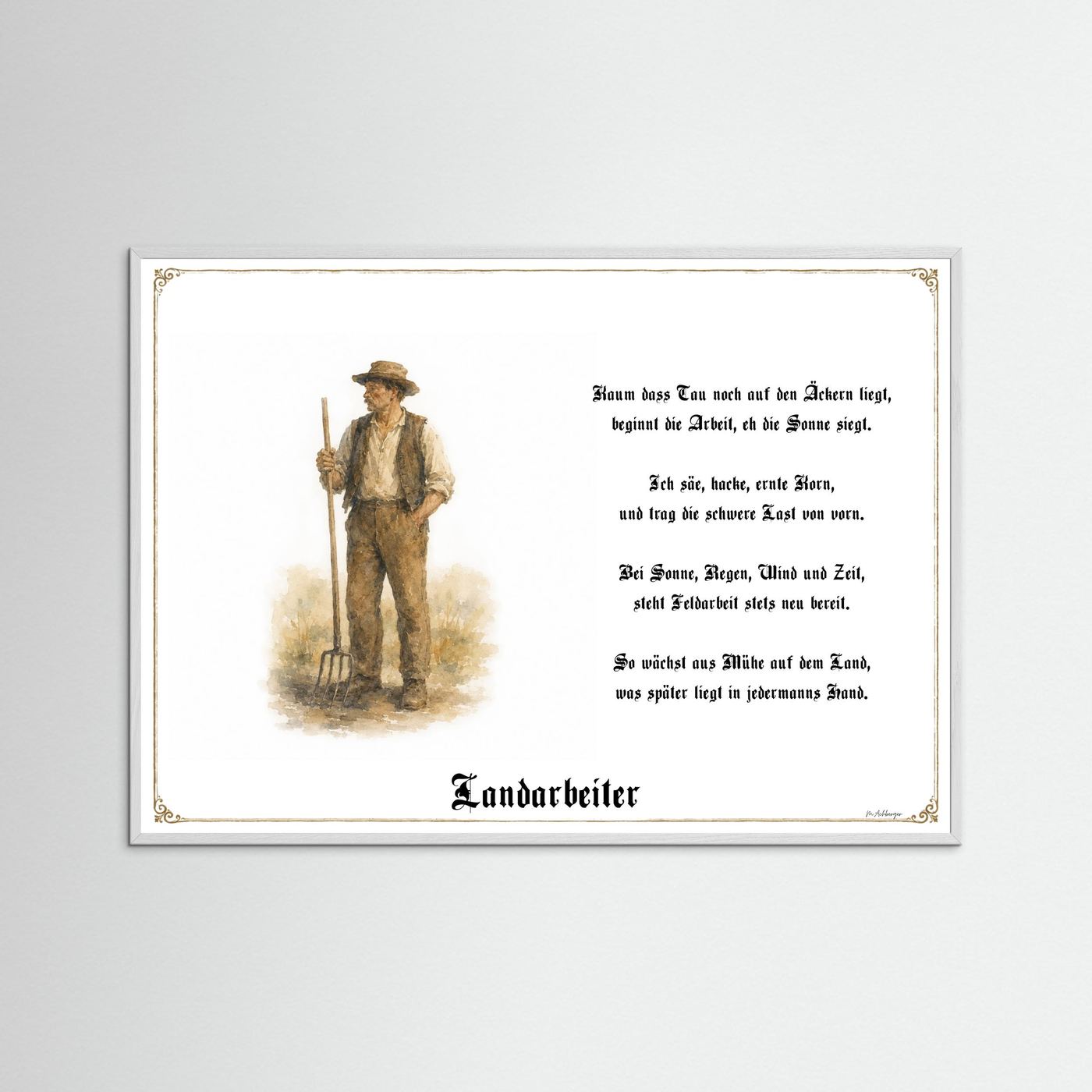 Zunftbild Landarbeiter mit weißem Holzrahmen