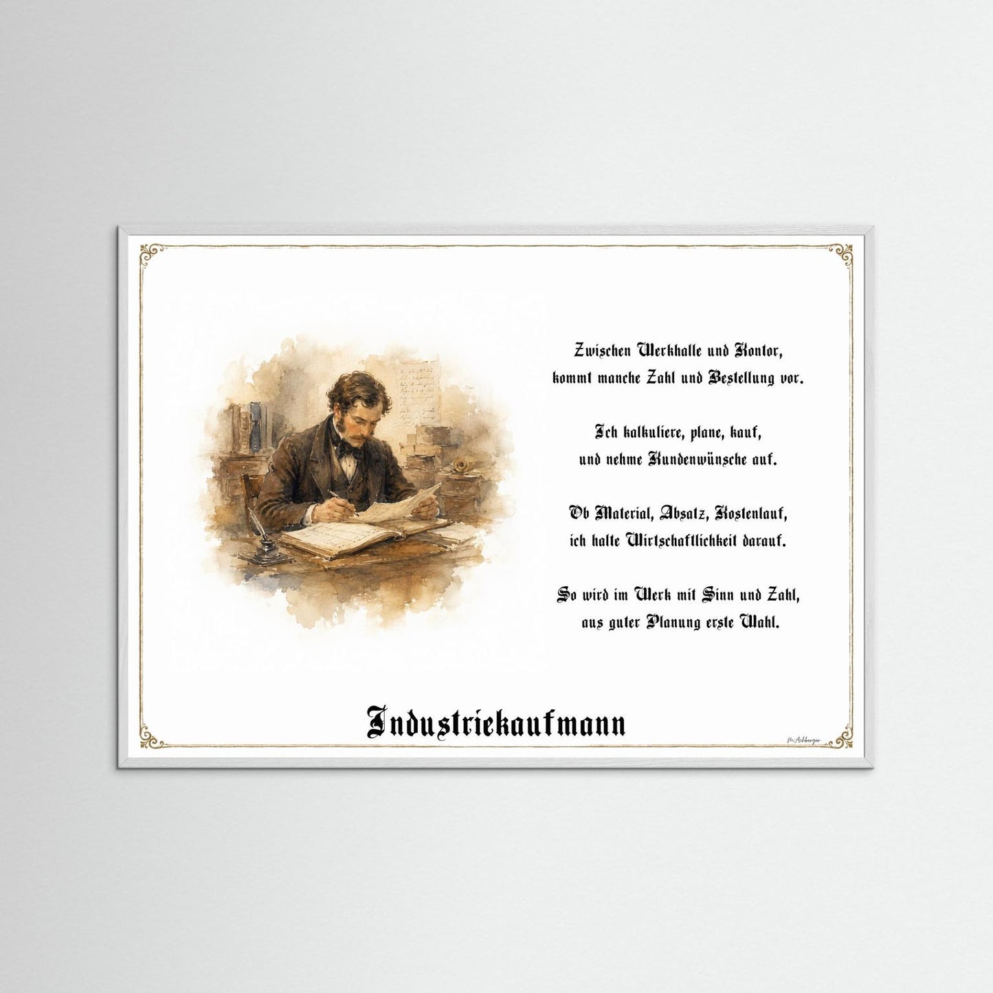Zunftbild Industriekaufmann mit weißem Holzrahmen