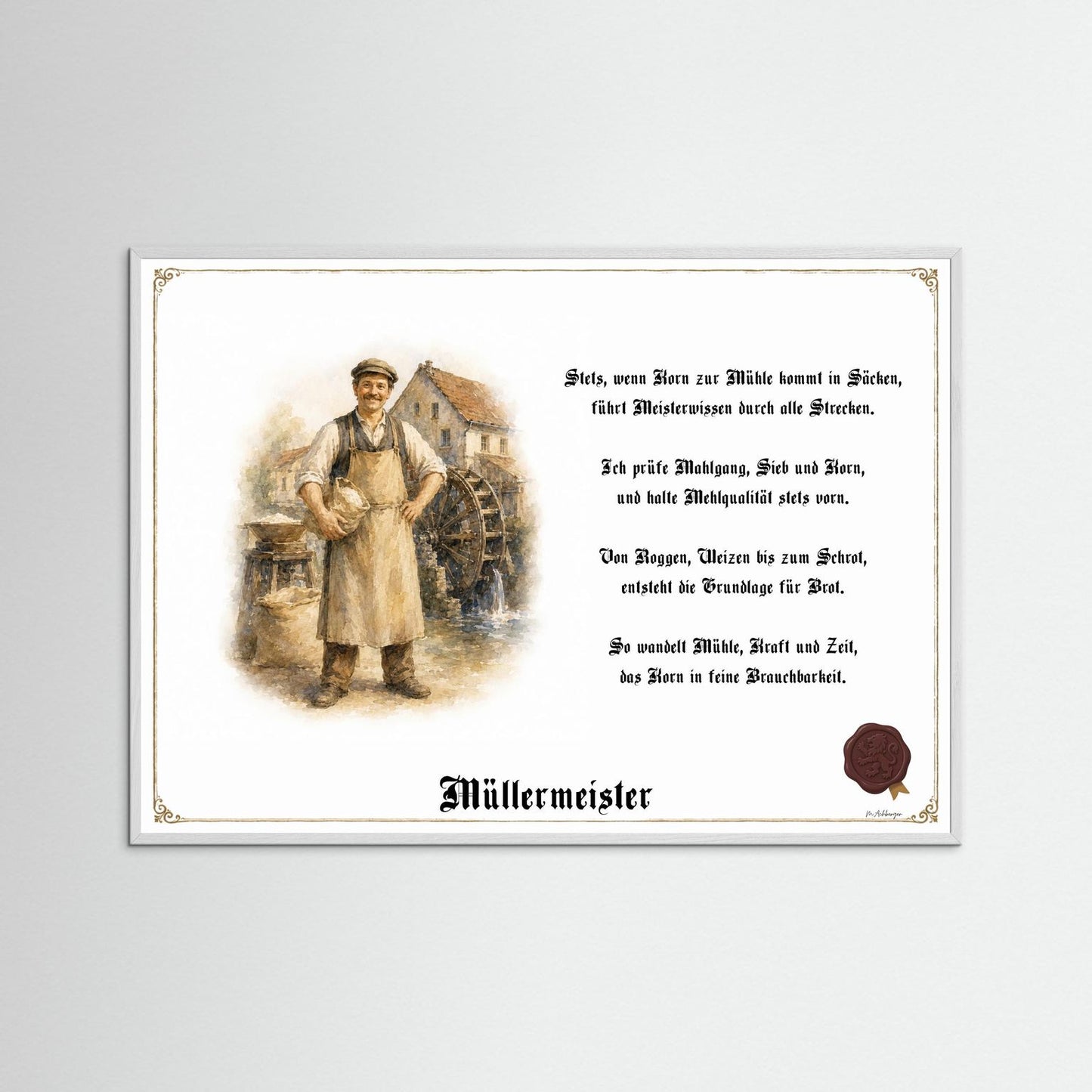 Zunftbild Müllermeister mit weißem Holzrahmen