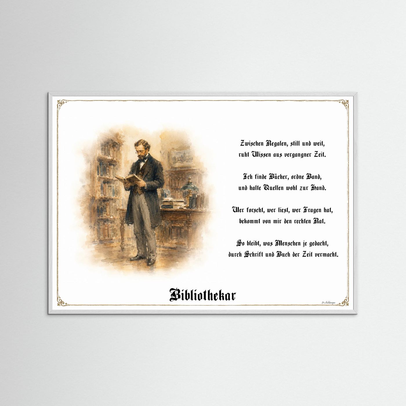 Zunftbild Bibliothekar mit weißem Holzrahmen