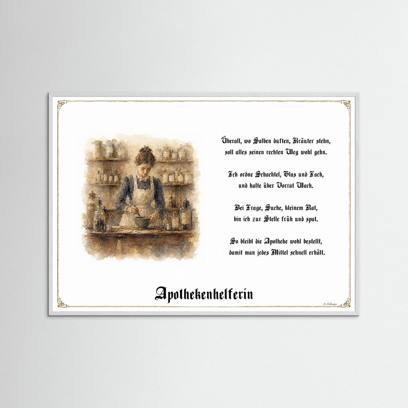 Zunftbild Apothekenhelferin mit weißem Holzrahmen