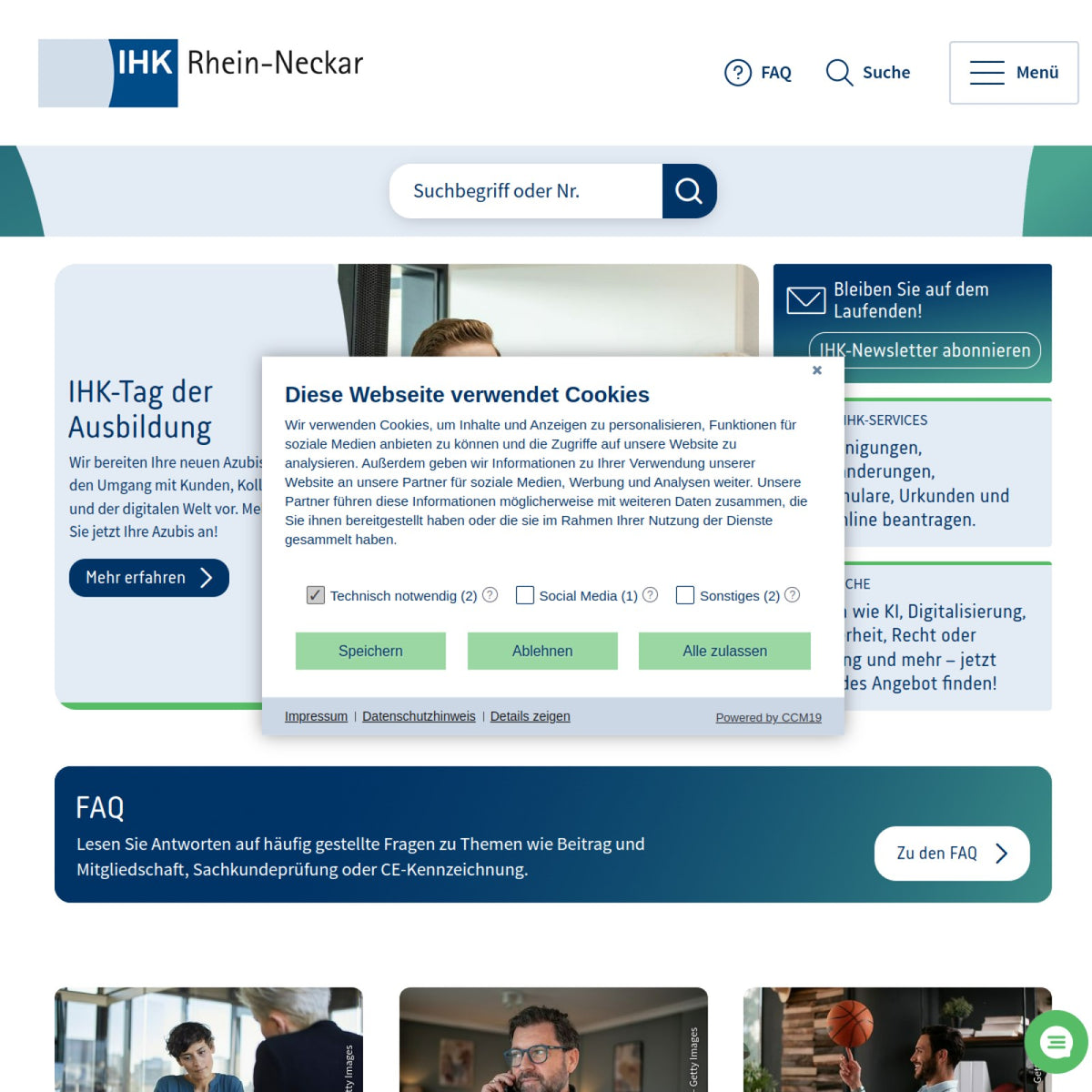 Screenshot der offiziellen Website von Industrie- und Handelskammer Rhein-Neckar