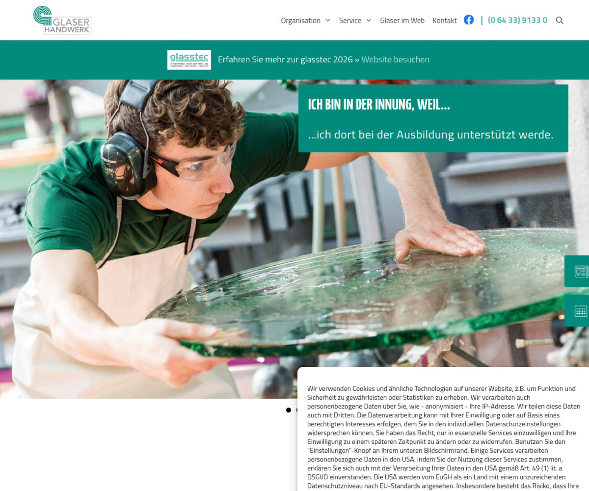 Screenshot der offiziellen Website von Bundesinnungsverband des Glaserhandwerks