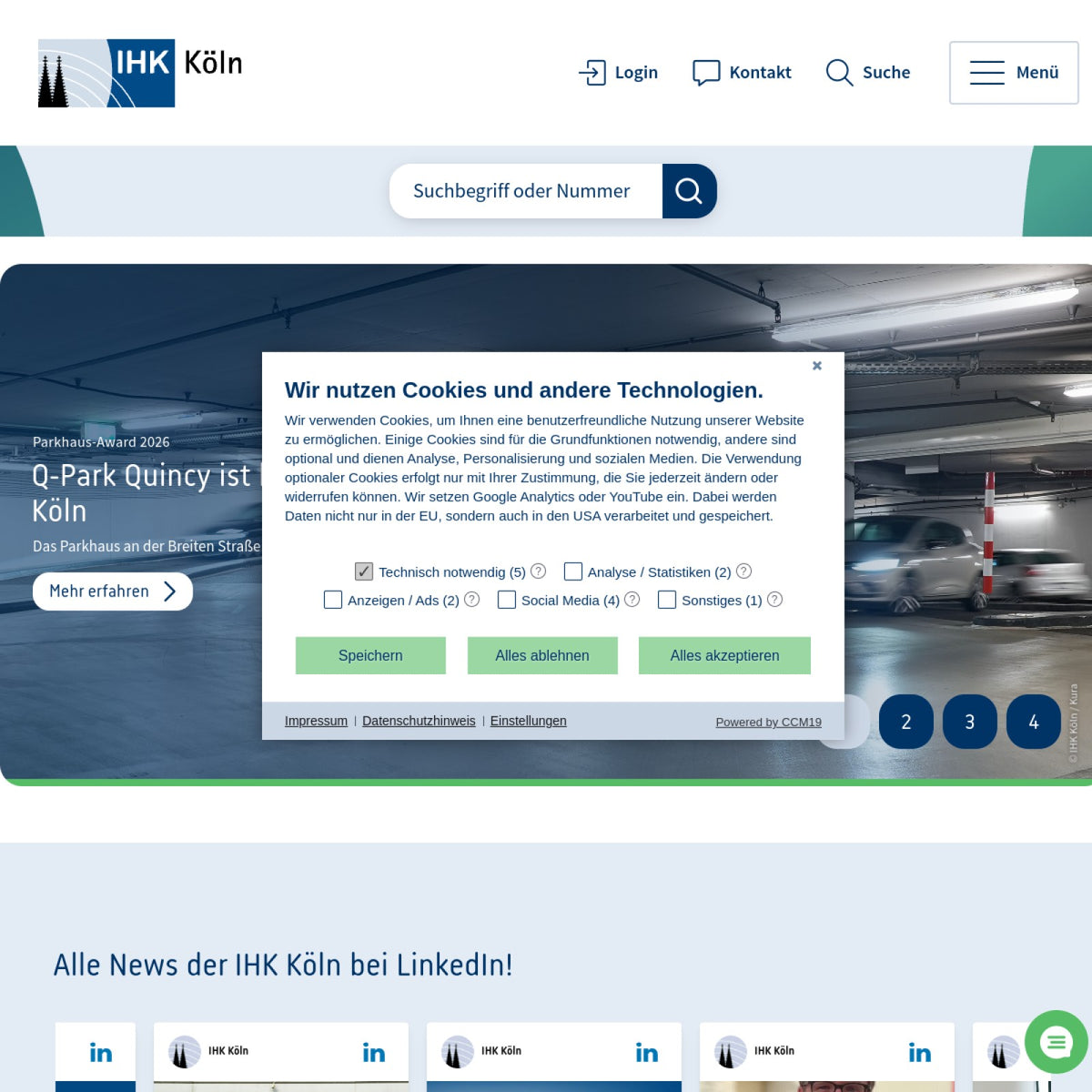 Screenshot der offiziellen Website von Industrie- und Handelskammer zu Köln