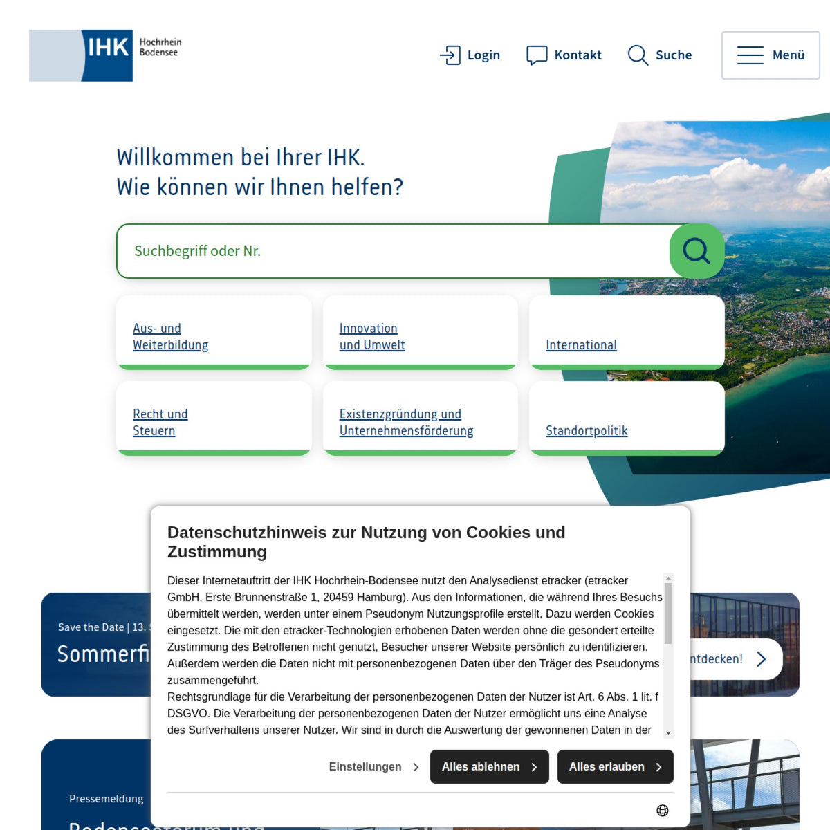 Screenshot der offiziellen Website von Industrie- und Handelskammer Hochrhein-Bodensee
