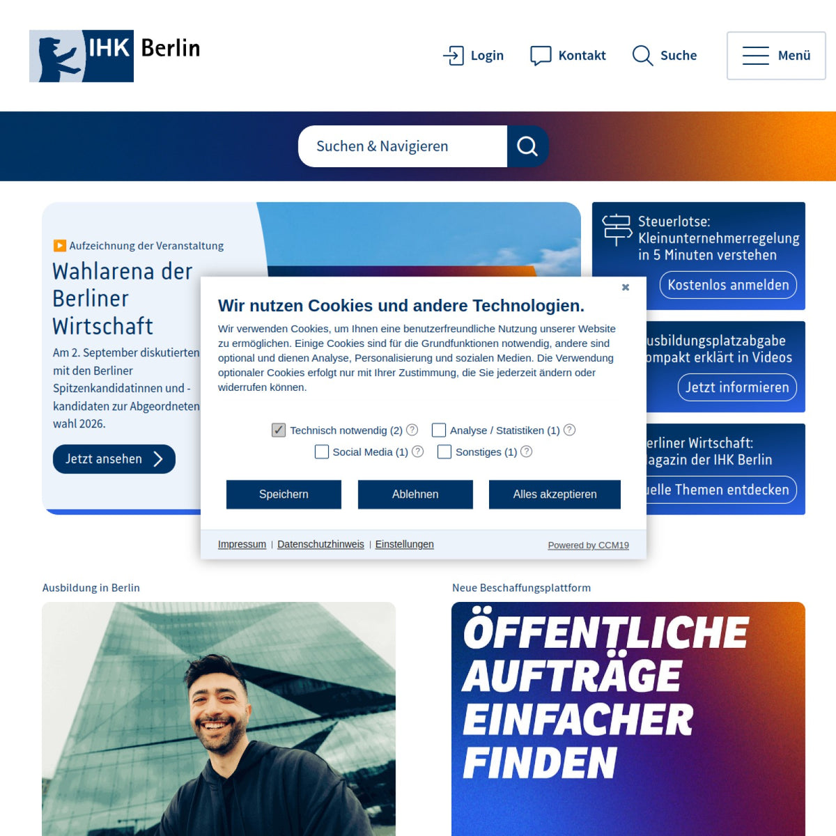 Screenshot der offiziellen Website von Industrie- und Handelskammer zu Berlin