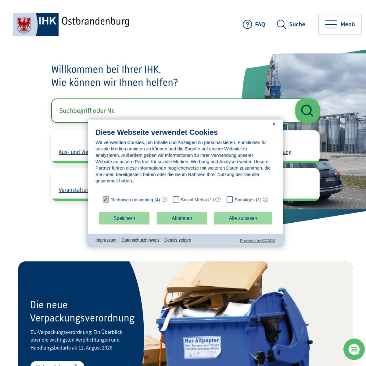 Screenshot der offiziellen Website von Industrie- und Handelskammer Ostbrandenburg