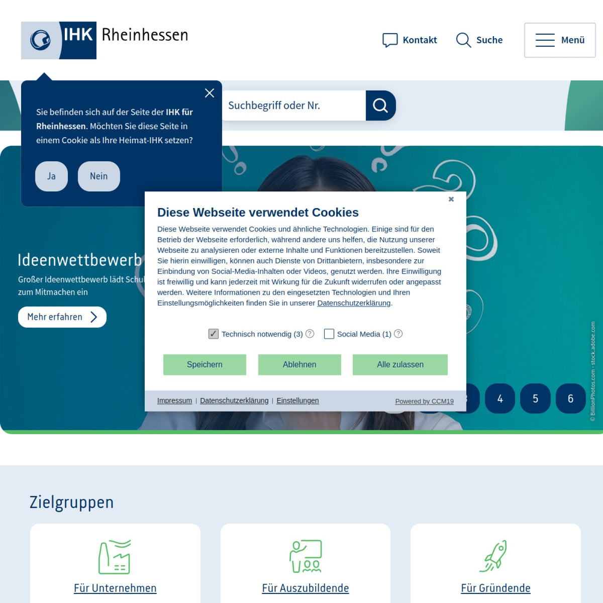 Screenshot der offiziellen Website von Industrie- und Handelskammer für Rheinhessen