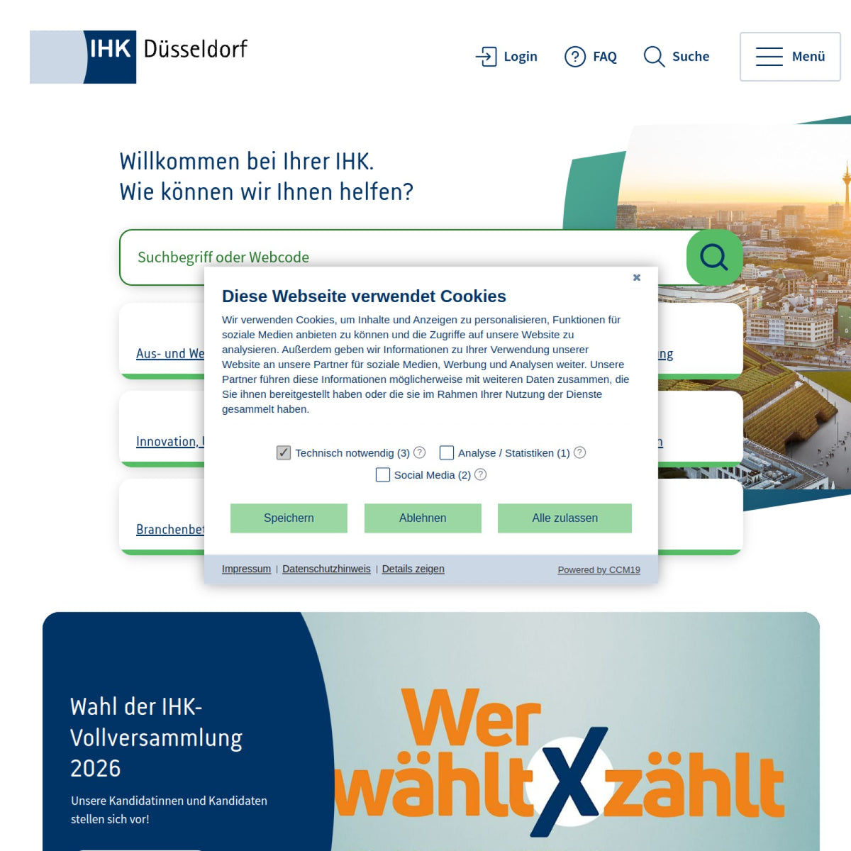 Screenshot der offiziellen Website von Industrie- und Handelskammer zu Düsseldorf