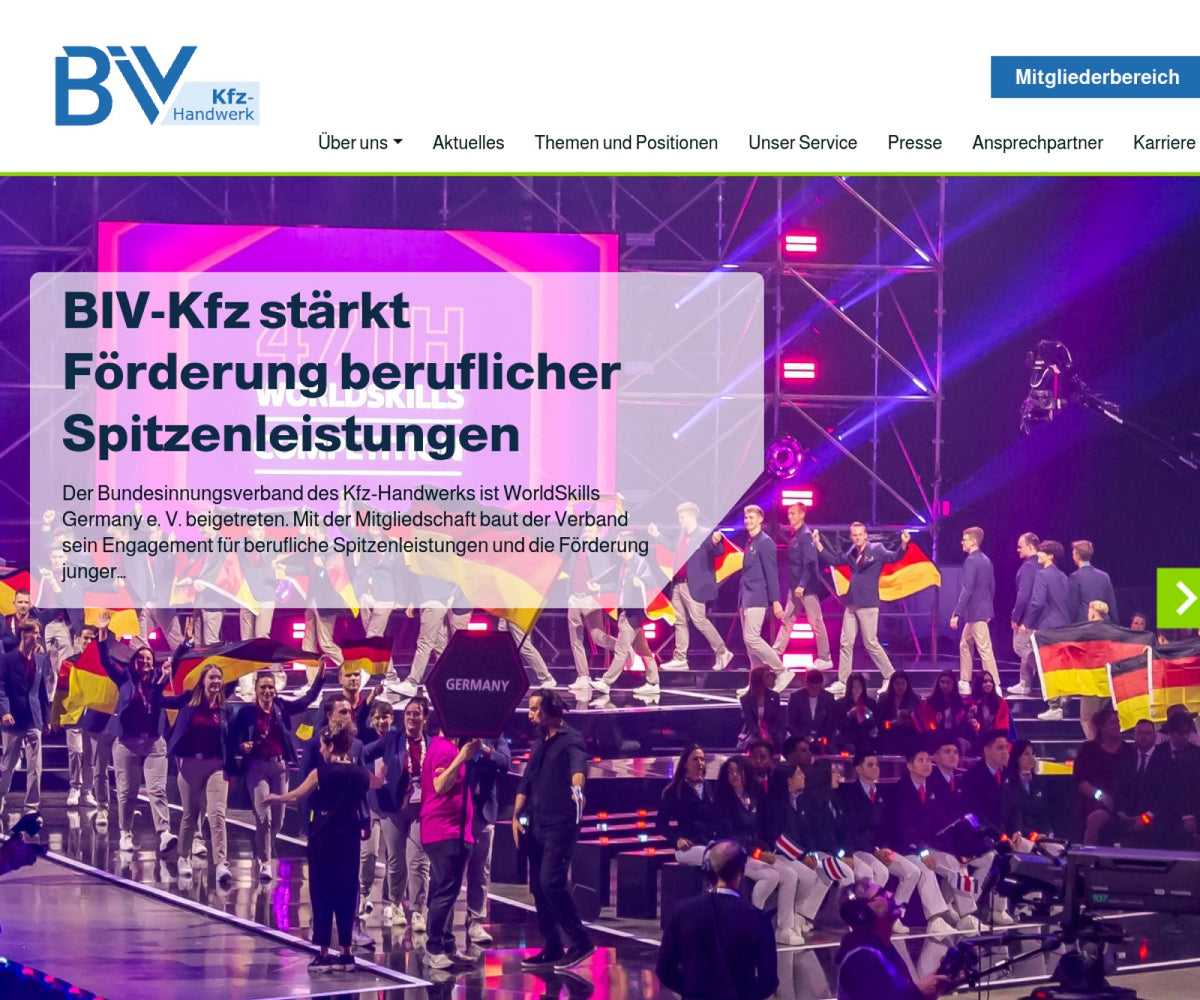 Screenshot der offiziellen Website von Bundesinnungsverband des Kraftfahrzeughandwerks