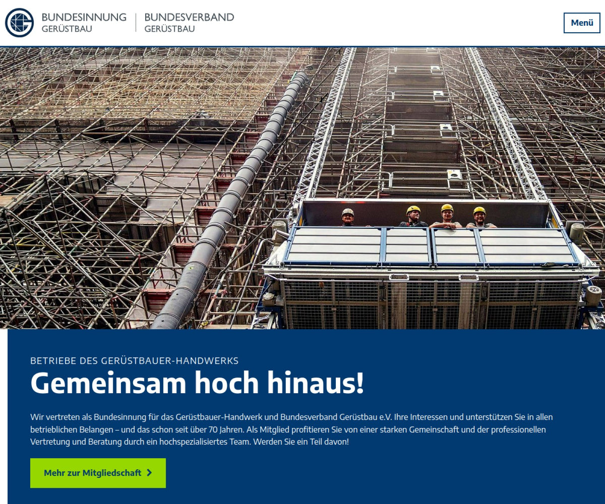 Screenshot der offiziellen Website von Bundesverband Gerüstbau e.V.