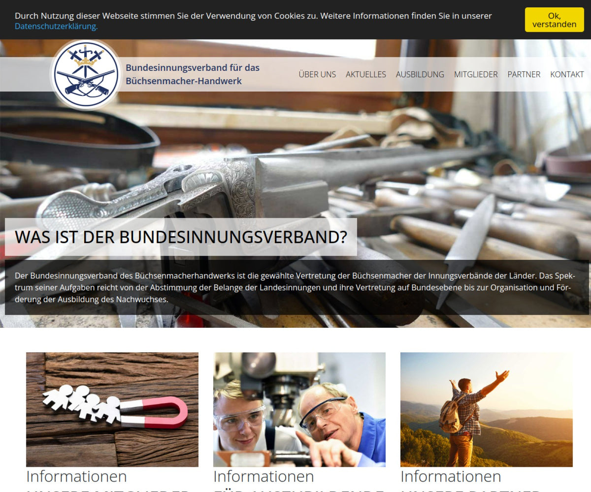 Screenshot der offiziellen Website von Büchsenmacherinnung für Deutschland (BfD)