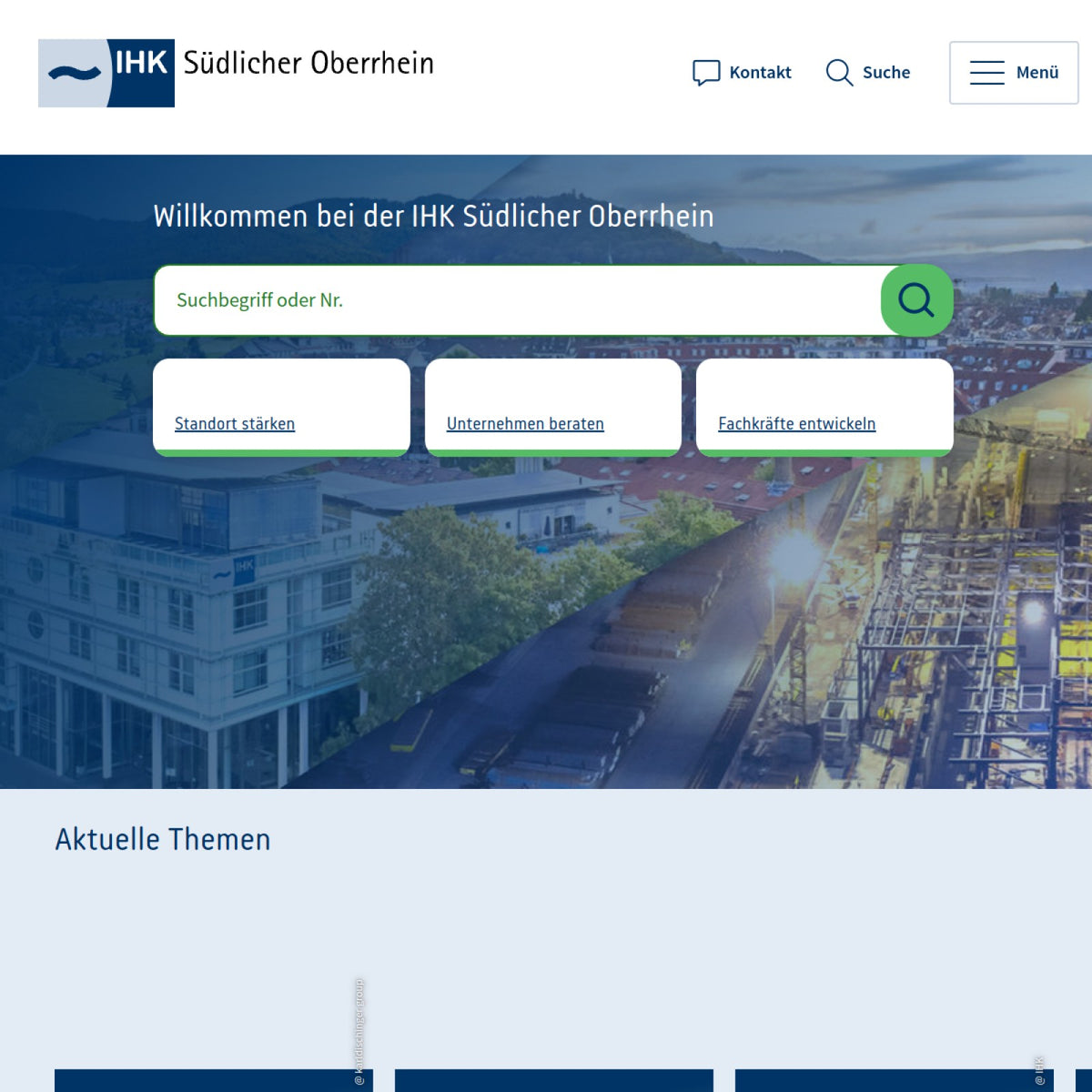 Screenshot der offiziellen Website von Industrie- und Handelskammer Südlicher Oberrhein