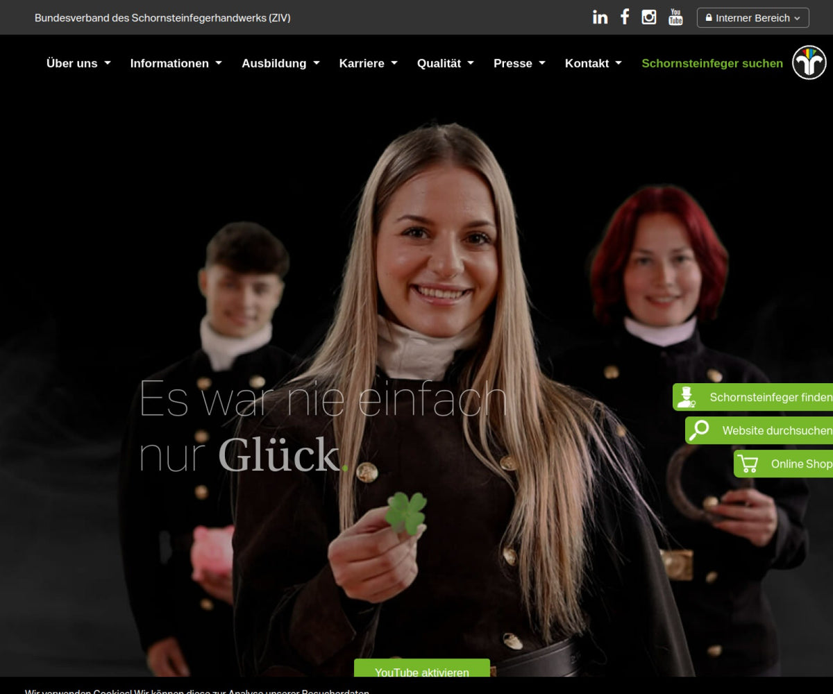 Screenshot der offiziellen Website von Bundesverband des Schornsteinfegerhandwerks