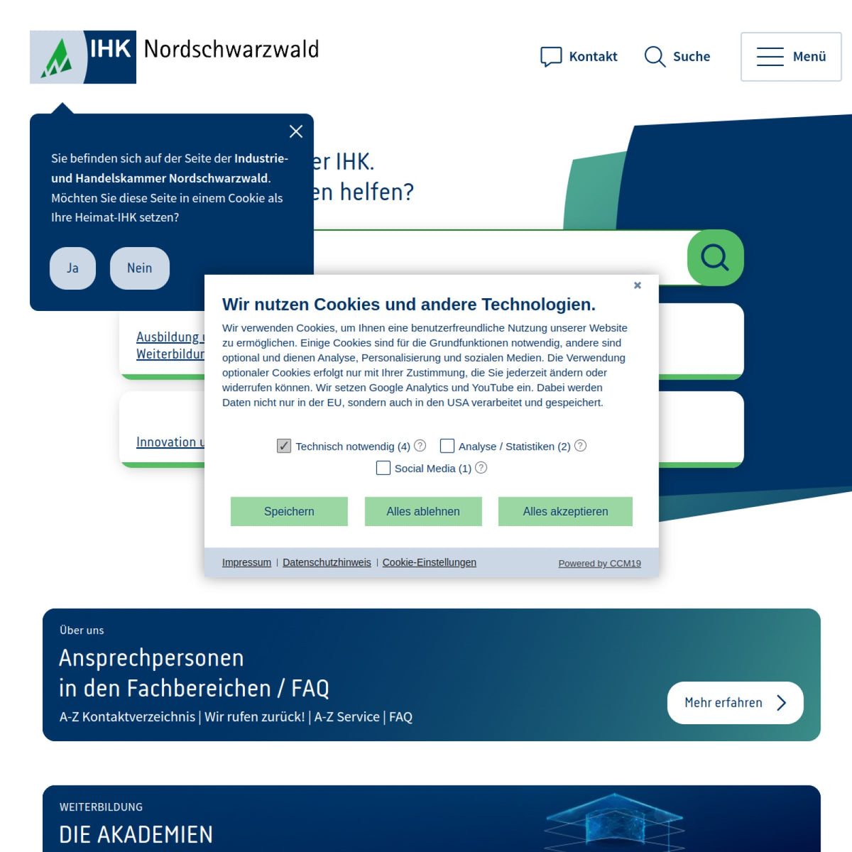 Screenshot der offiziellen Website von Industrie- und Handelskammer Nordschwarzwald