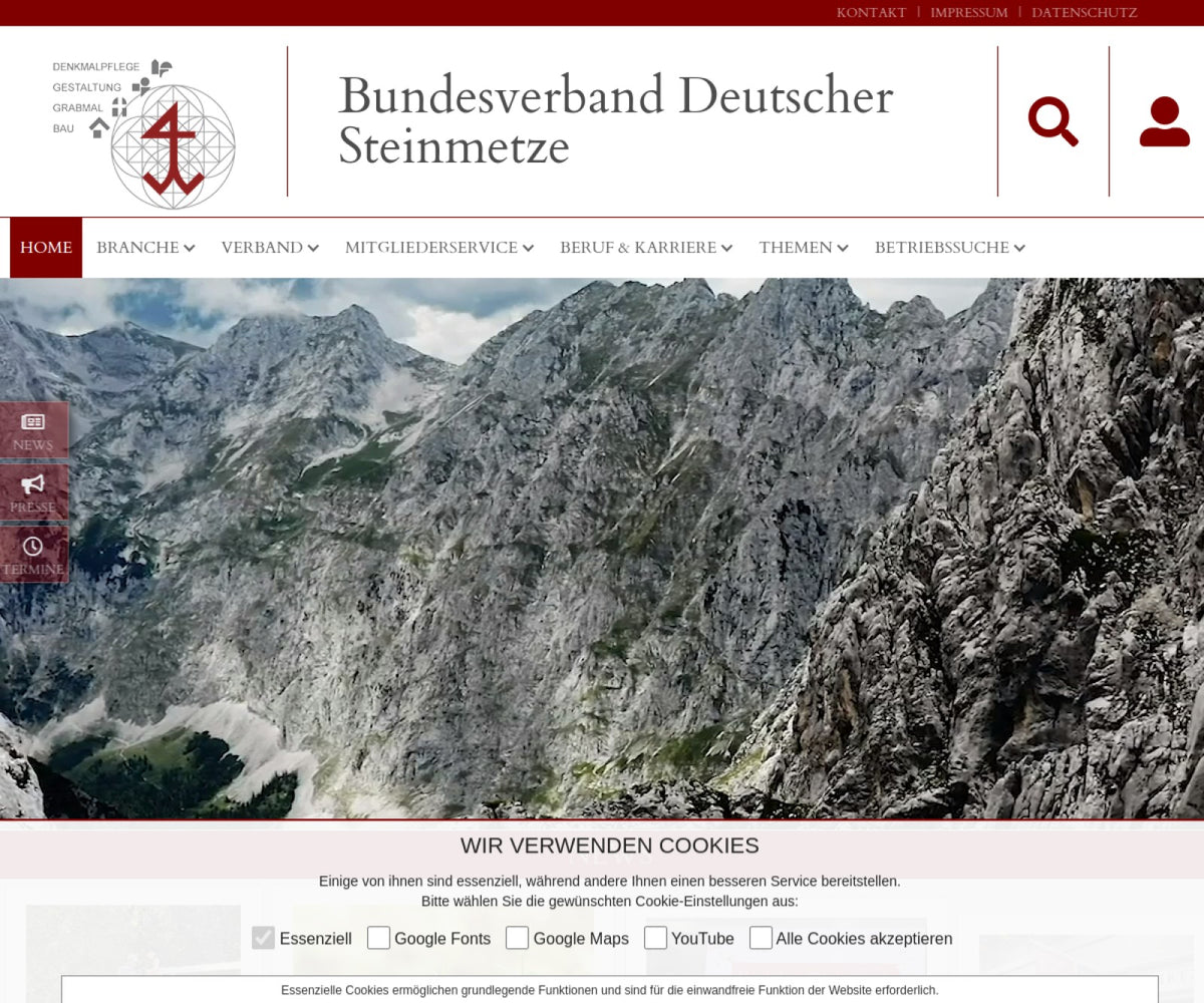 Screenshot der offiziellen Website von Bundesverband Deutscher Steinmetze