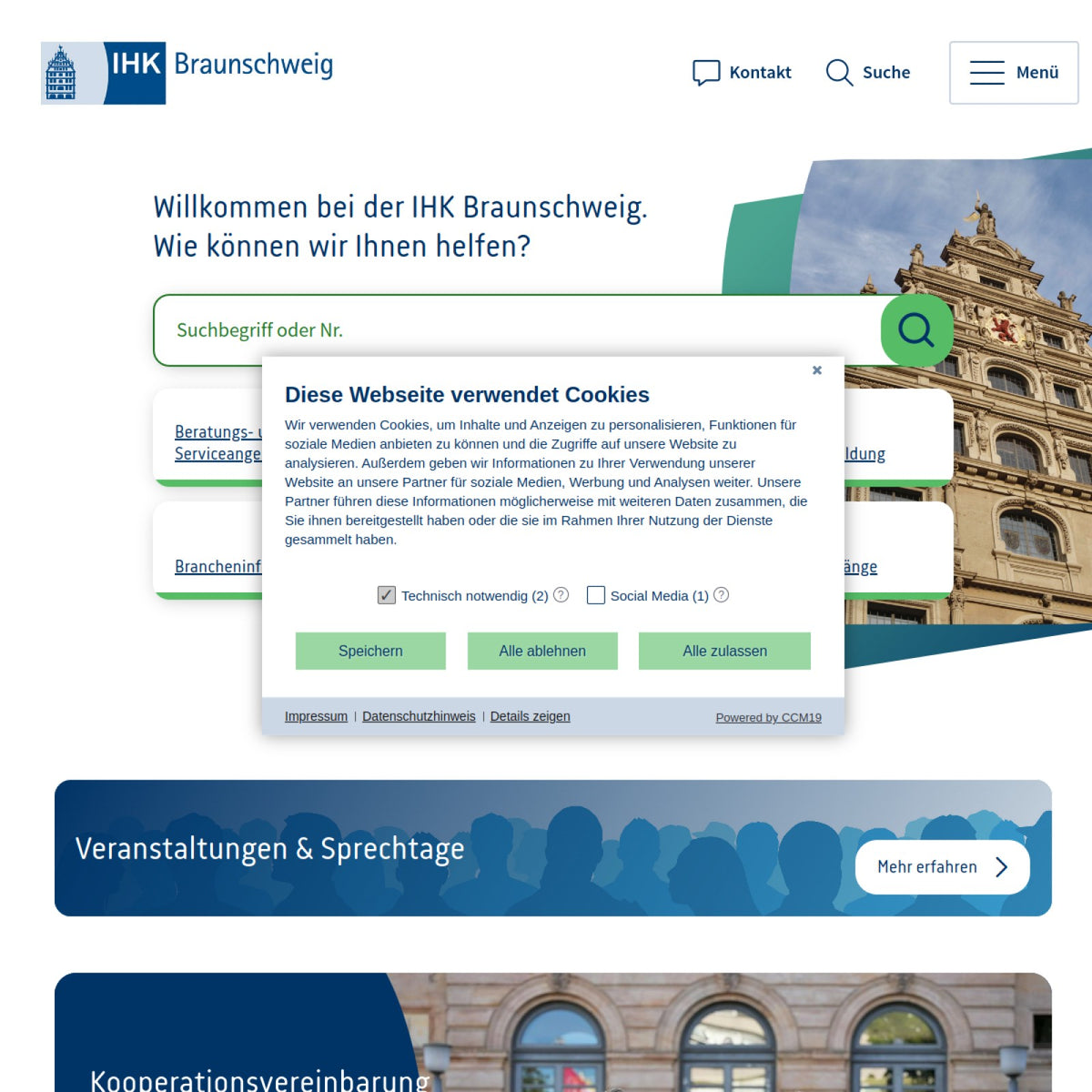 Screenshot der offiziellen Website von Industrie- und Handelskammer Braunschweig