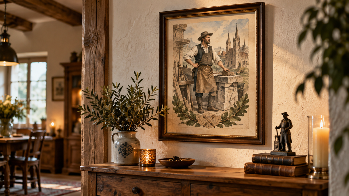 Klassisches Zunftbild in einem warm eingerichteten historischen Wohnraum