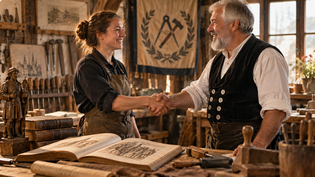 Handschlag in einer traditionellen Werkstatt