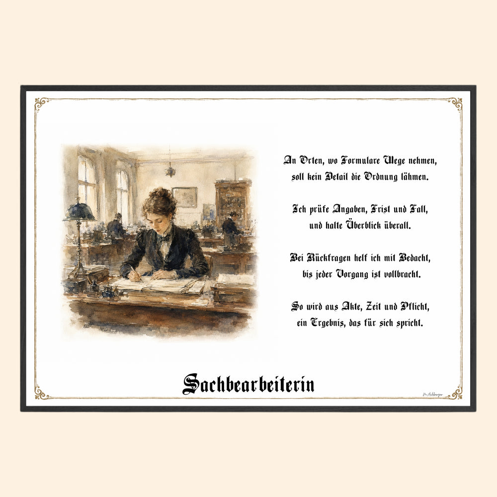 Zunftbild Sachbearbeiterin – historisches Berufsbild als Fine-Art-Kunstdruck