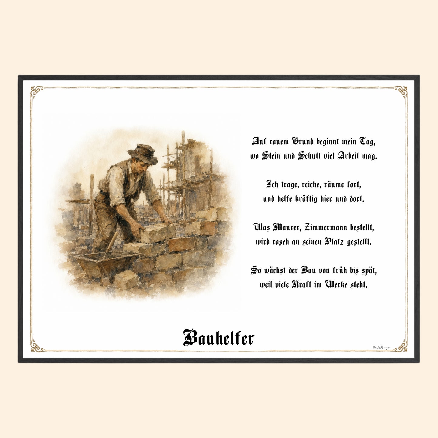 Zunftbild Bauhelfer – historisches Berufsbild als Fine-Art-Kunstdruck