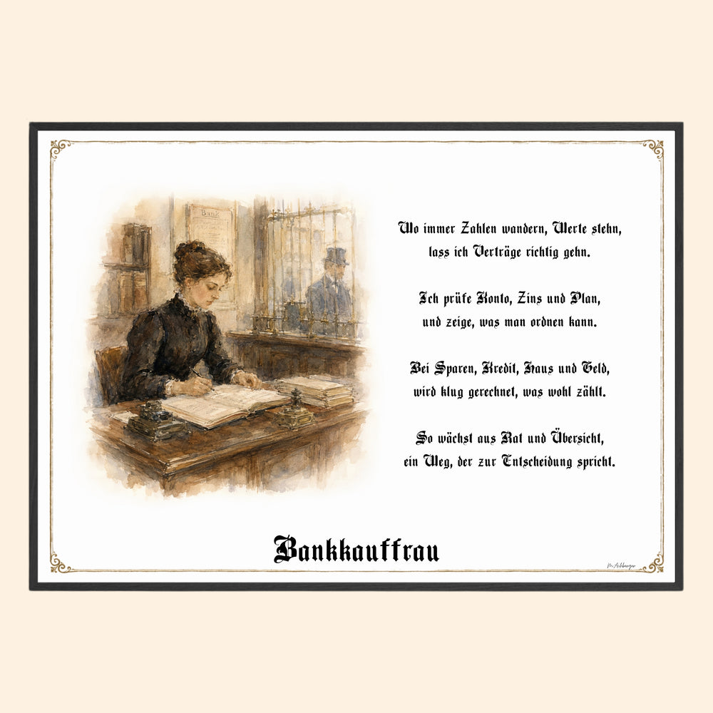 Zunftbild Bankkauffrau – historisches Berufsbild als Fine-Art-Kunstdruck