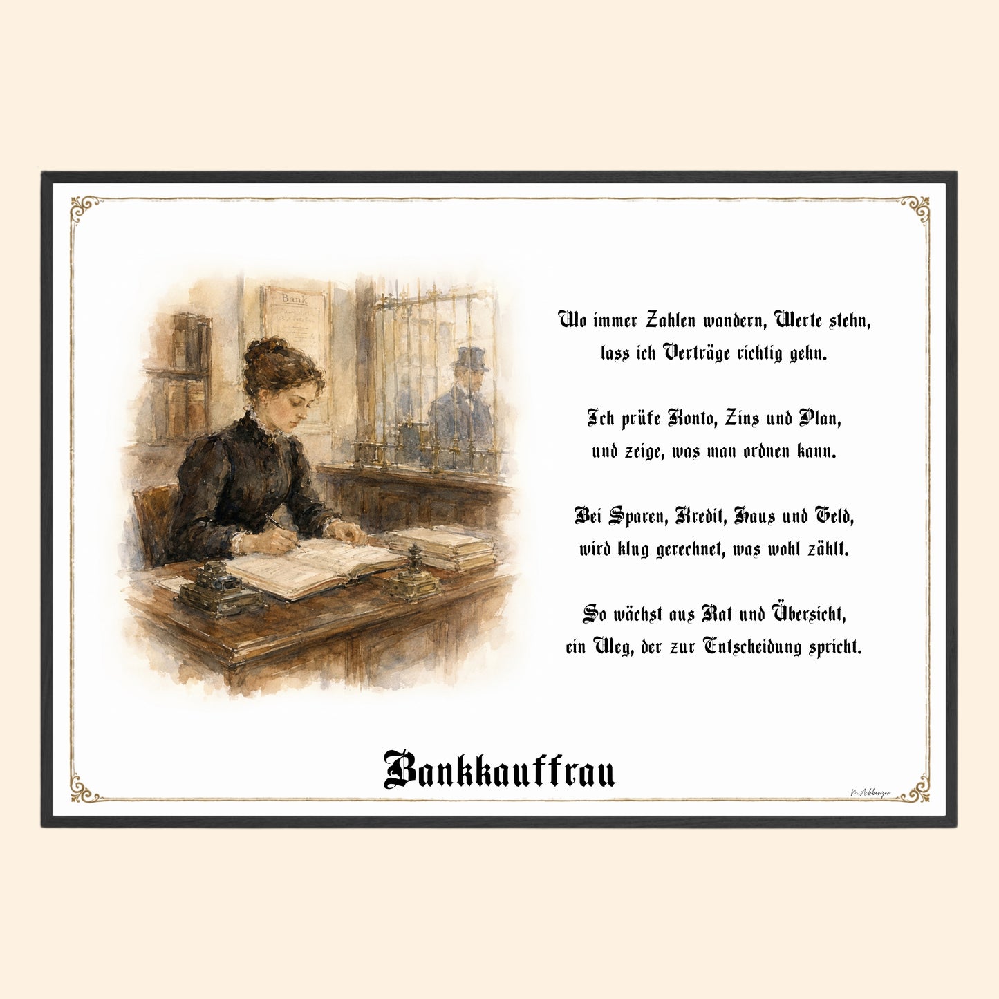 Zunftbild Bankkauffrau – historisches Berufsbild als Fine-Art-Kunstdruck