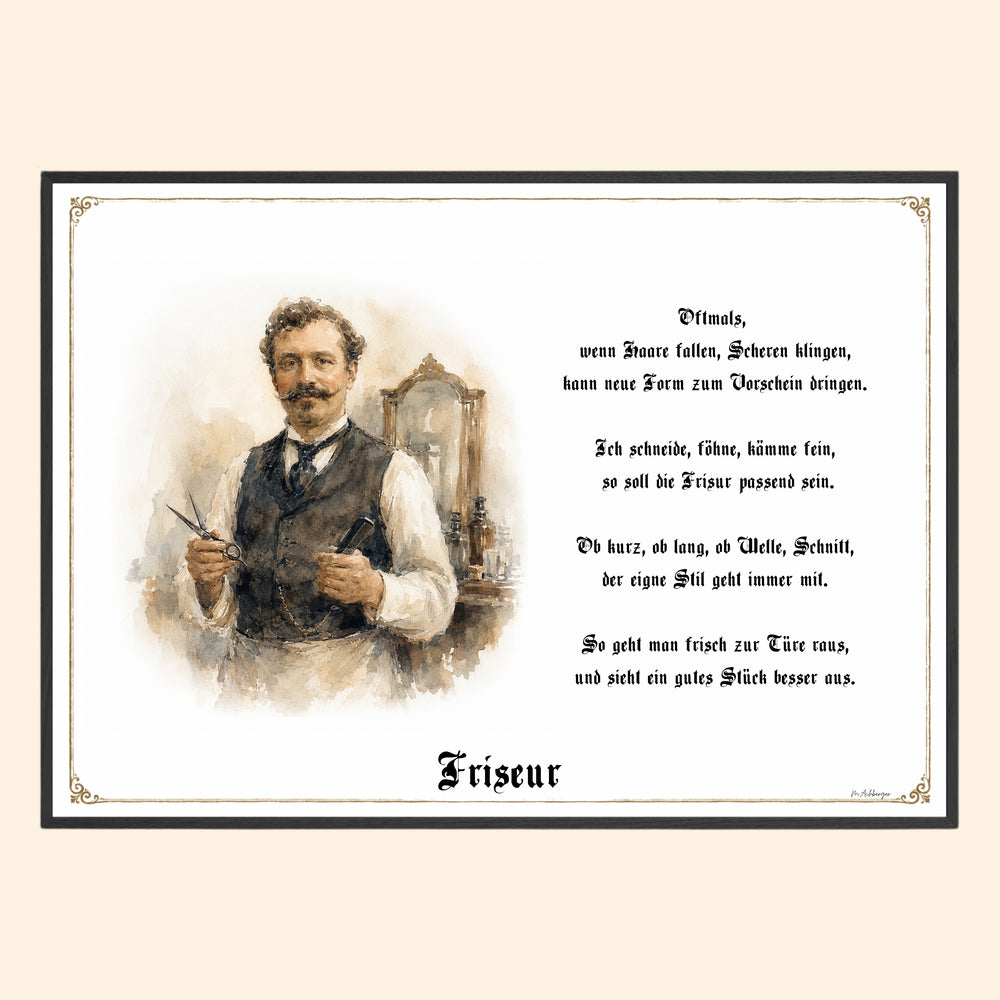 Zunftbild Friseur – historisches Berufsbild als Fine-Art-Kunstdruck