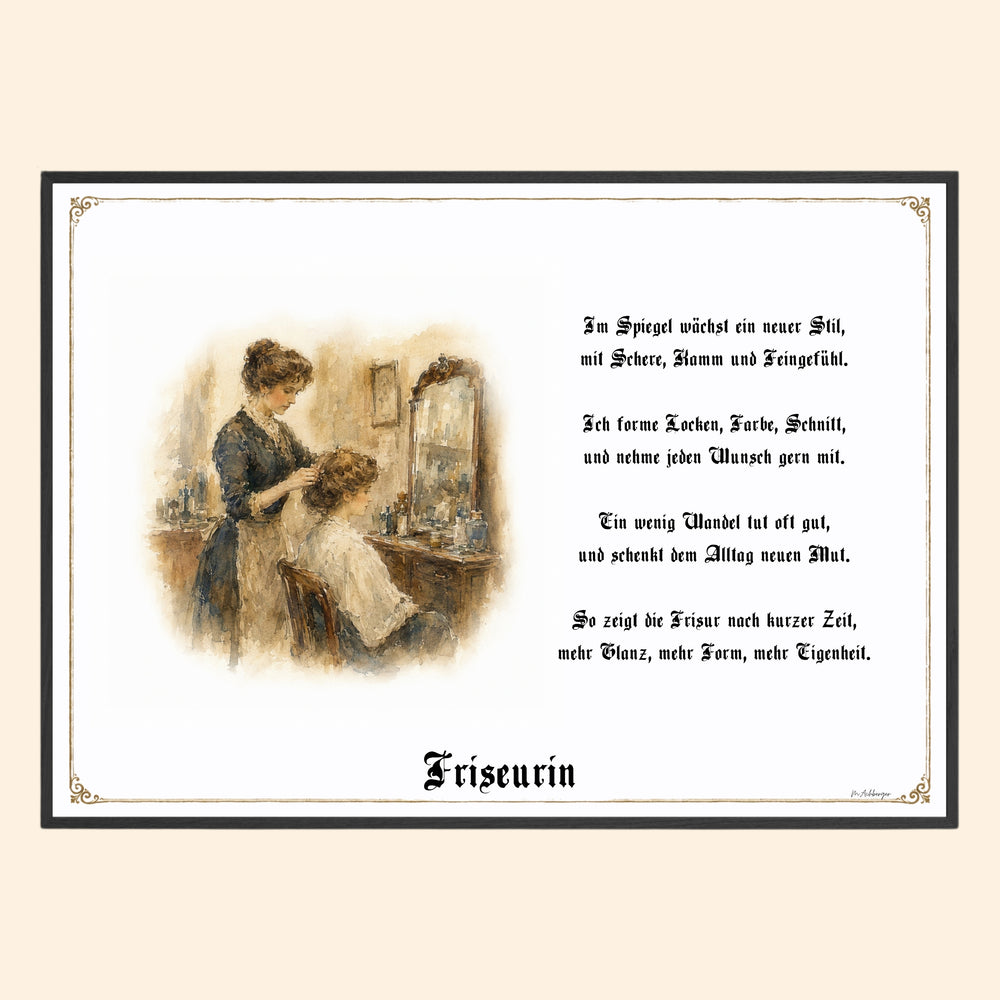 Zunftbild Friseurin – historisches Berufsbild als Fine-Art-Kunstdruck
