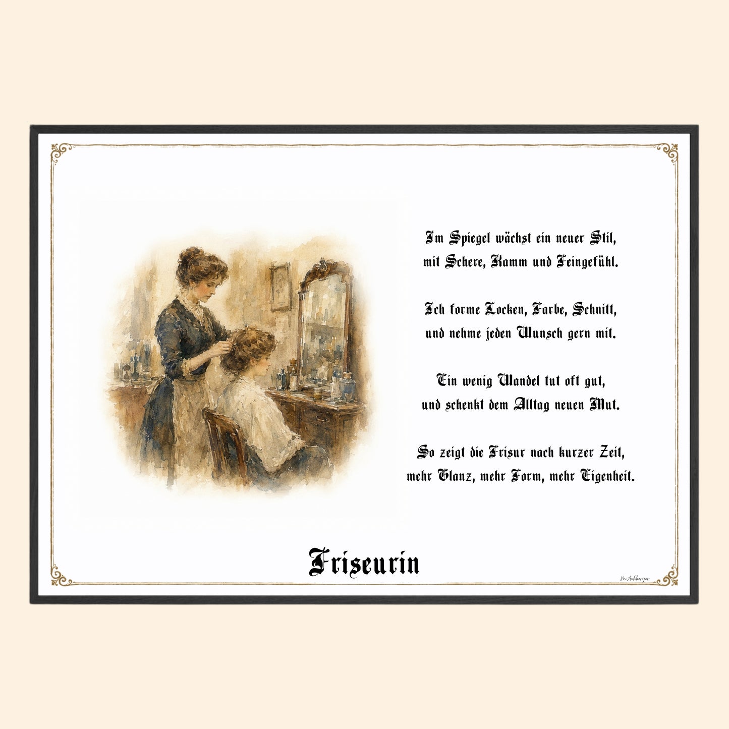 Zunftbild Friseurin – historisches Berufsbild als Fine-Art-Kunstdruck