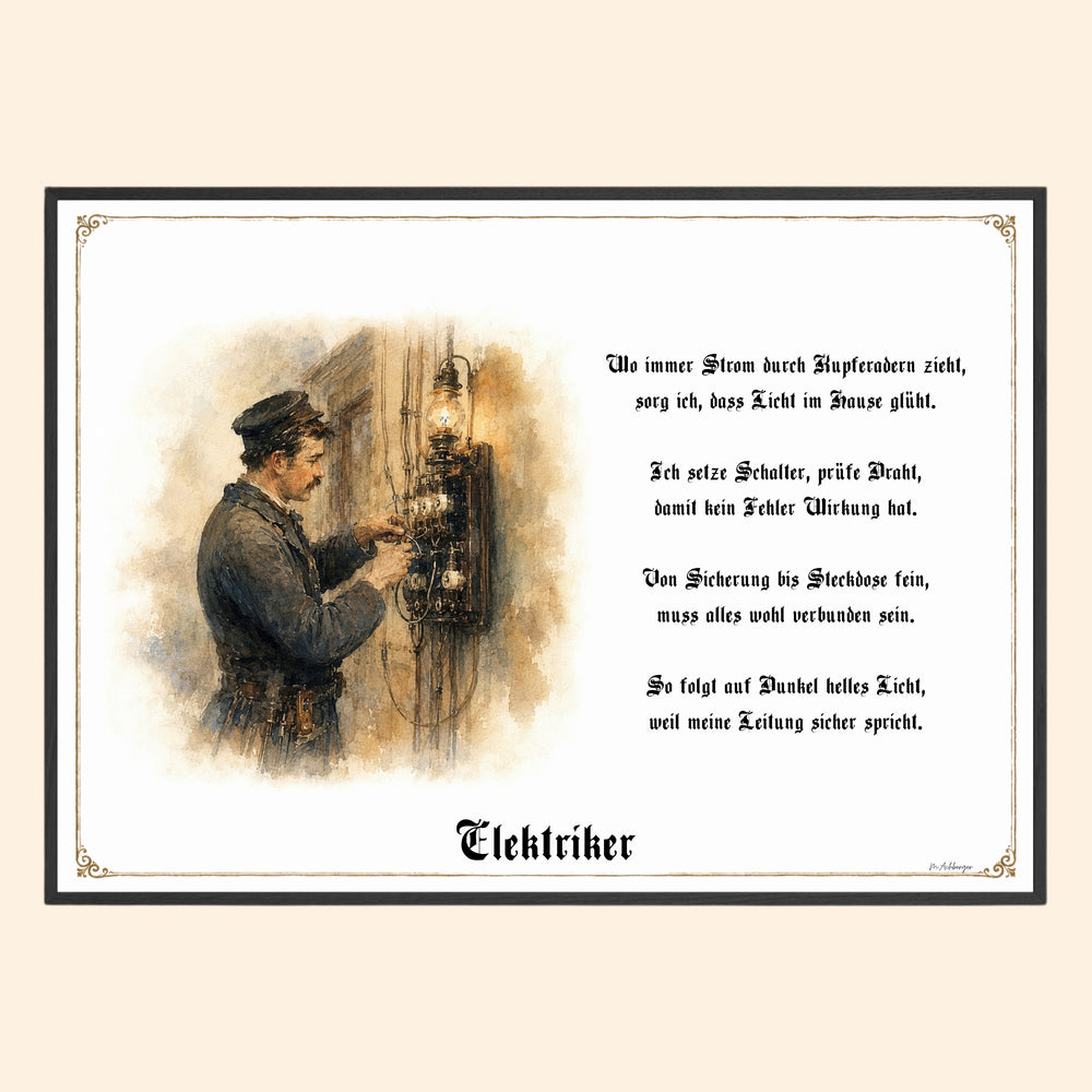 Zunftbild Elektriker – historisches Berufsbild als Fine-Art-Kunstdruck