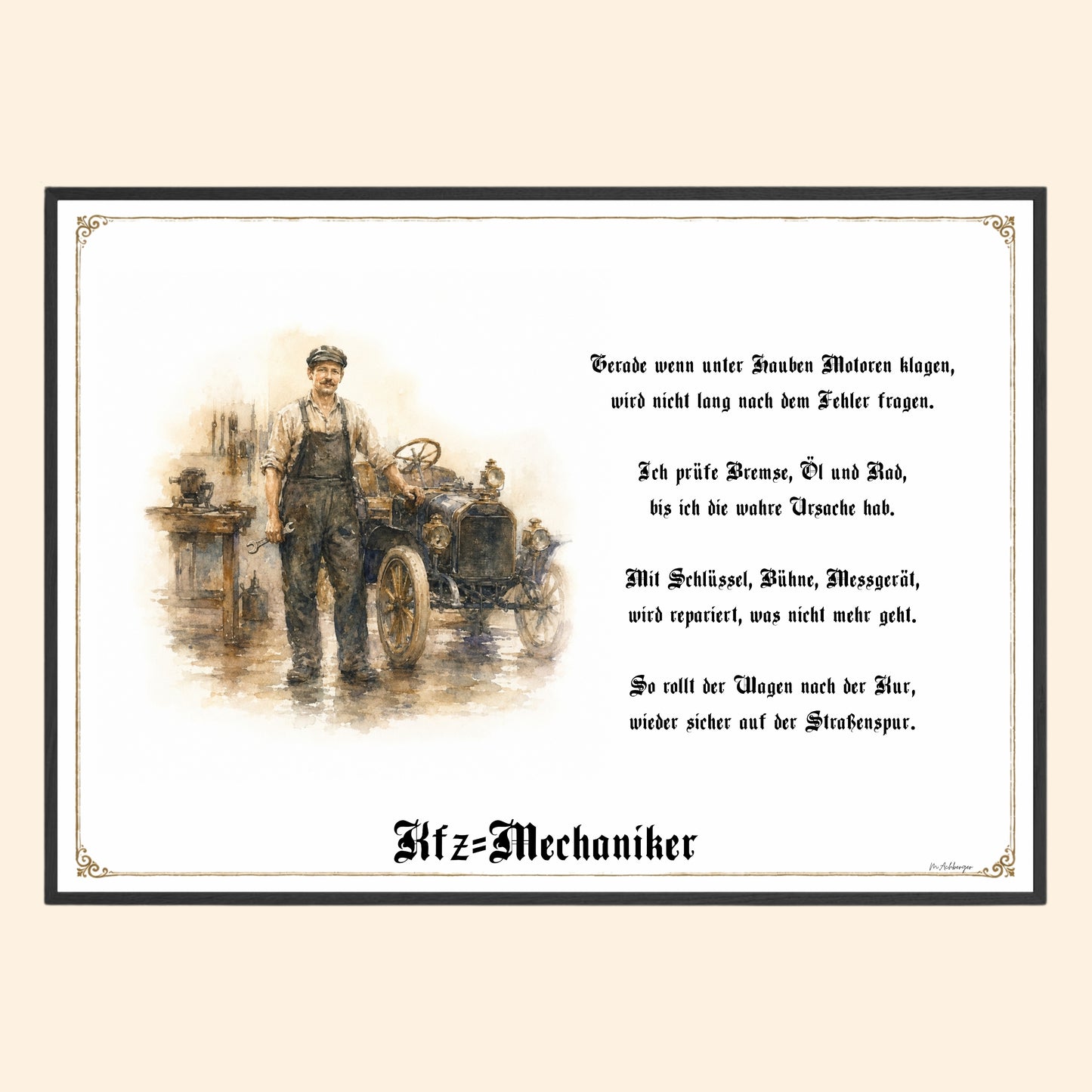 Zunftbild Kfz-Mechaniker – historisches Berufsbild als Fine-Art-Kunstdruck