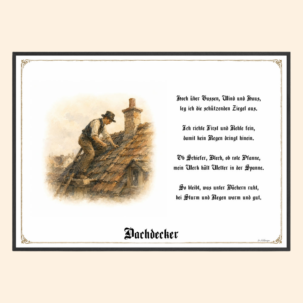 Zunftbild Dachdecker – historisches Berufsbild als Fine-Art-Kunstdruck