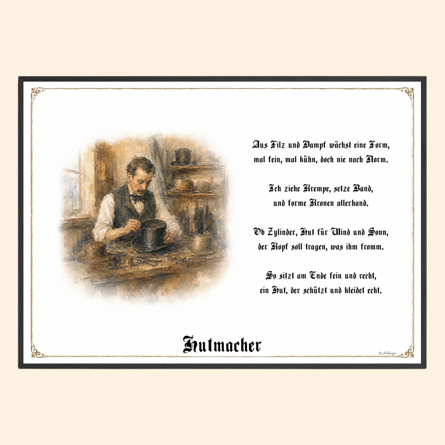 Zunftbild Hutmacher – historisches Berufsbild als Fine-Art-Kunstdruck