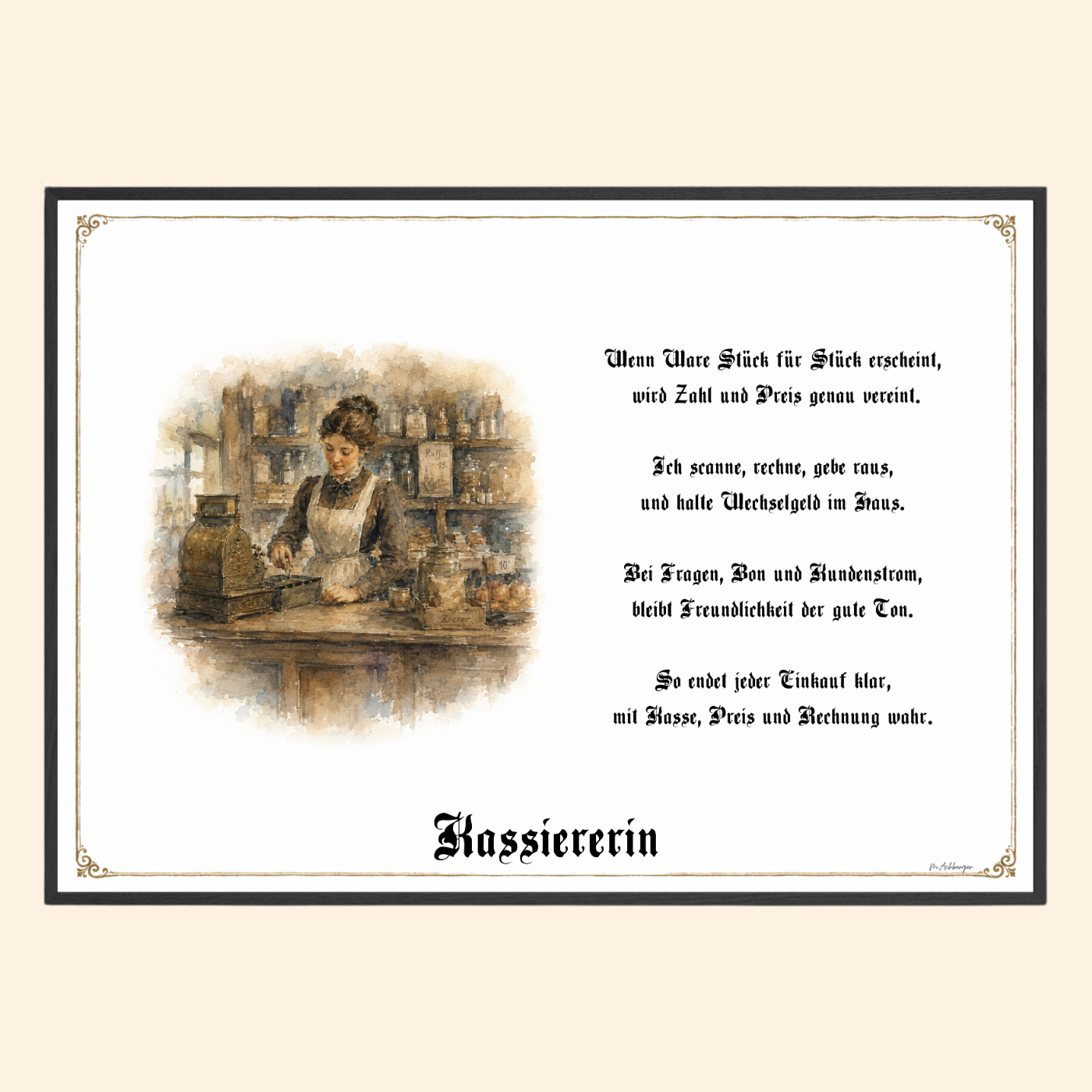 Zunftbild Kassiererin – historisches Berufsbild als Fine-Art-Kunstdruck