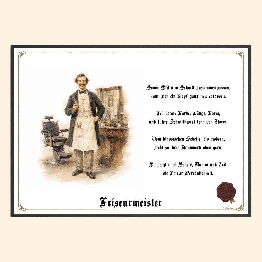 Zunftbild Friseurmeister – historisches Berufsbild als Fine-Art-Kunstdruck