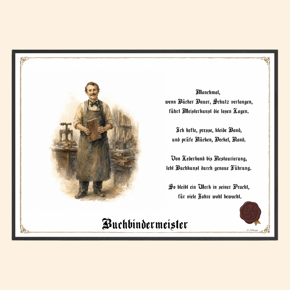 Zunftbild Buchbindermeister – historisches Berufsbild als Fine-Art-Kunstdruck