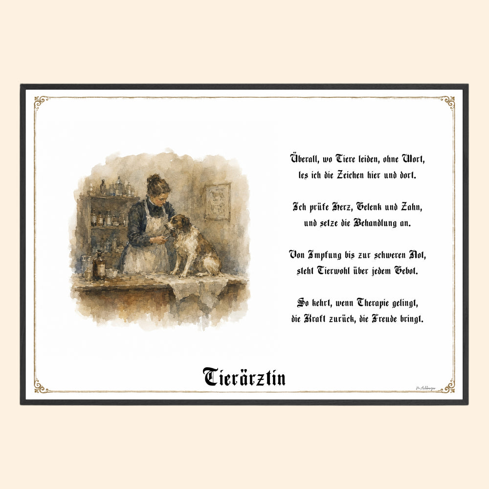 Zunftbild Tierärztin – historisches Berufsbild als Fine-Art-Kunstdruck