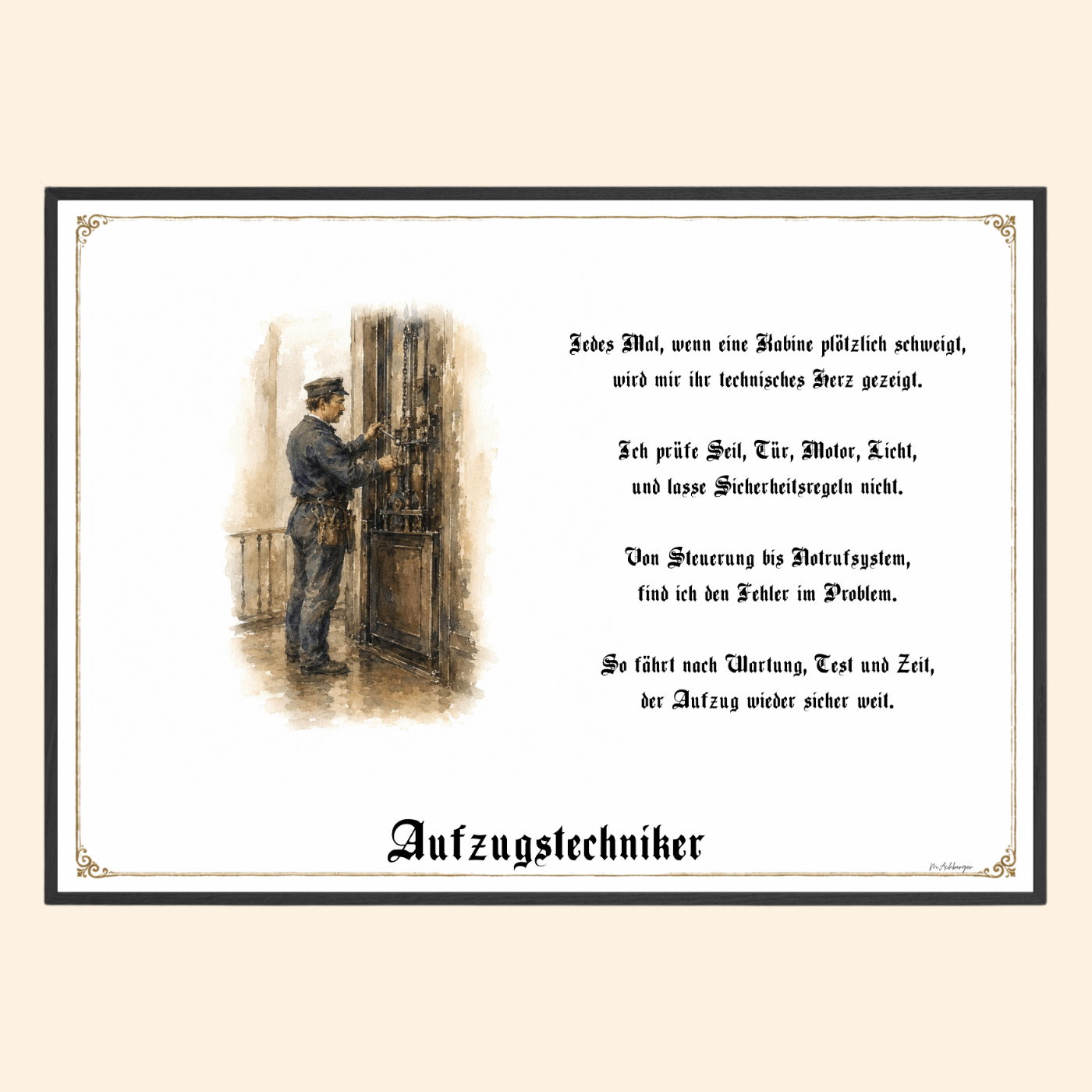 Zunftbild Aufzugstechniker – historisches Berufsbild als Fine-Art-Kunstdruck