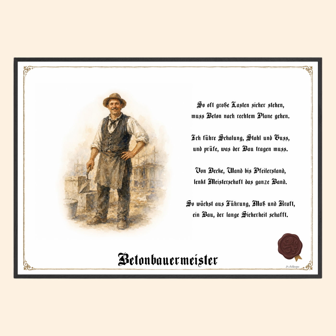 Zunftbild Betonbauermeister – historisches Berufsbild als Fine-Art-Kunstdruck