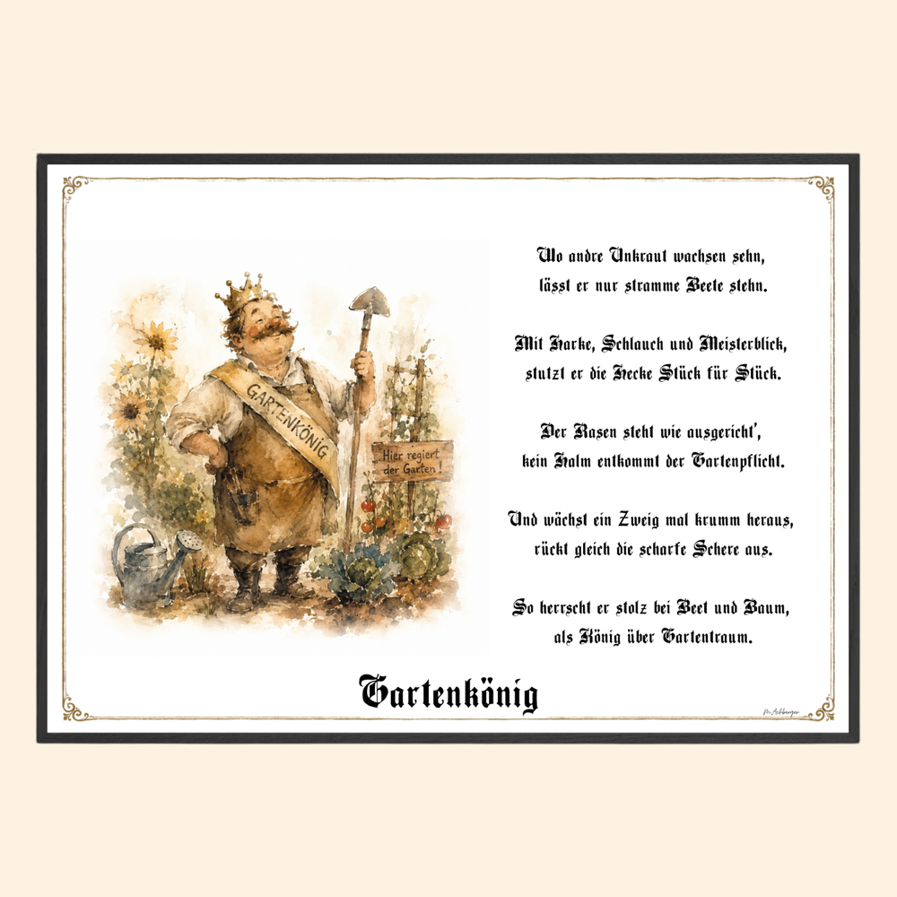 Gartenkönig – humorvoller Kunstdruck als Geschenk