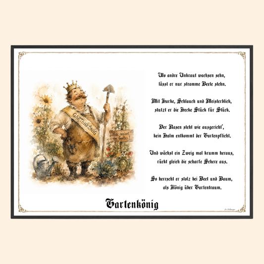 Gartenkönig – humorvoller Kunstdruck als Geschenk