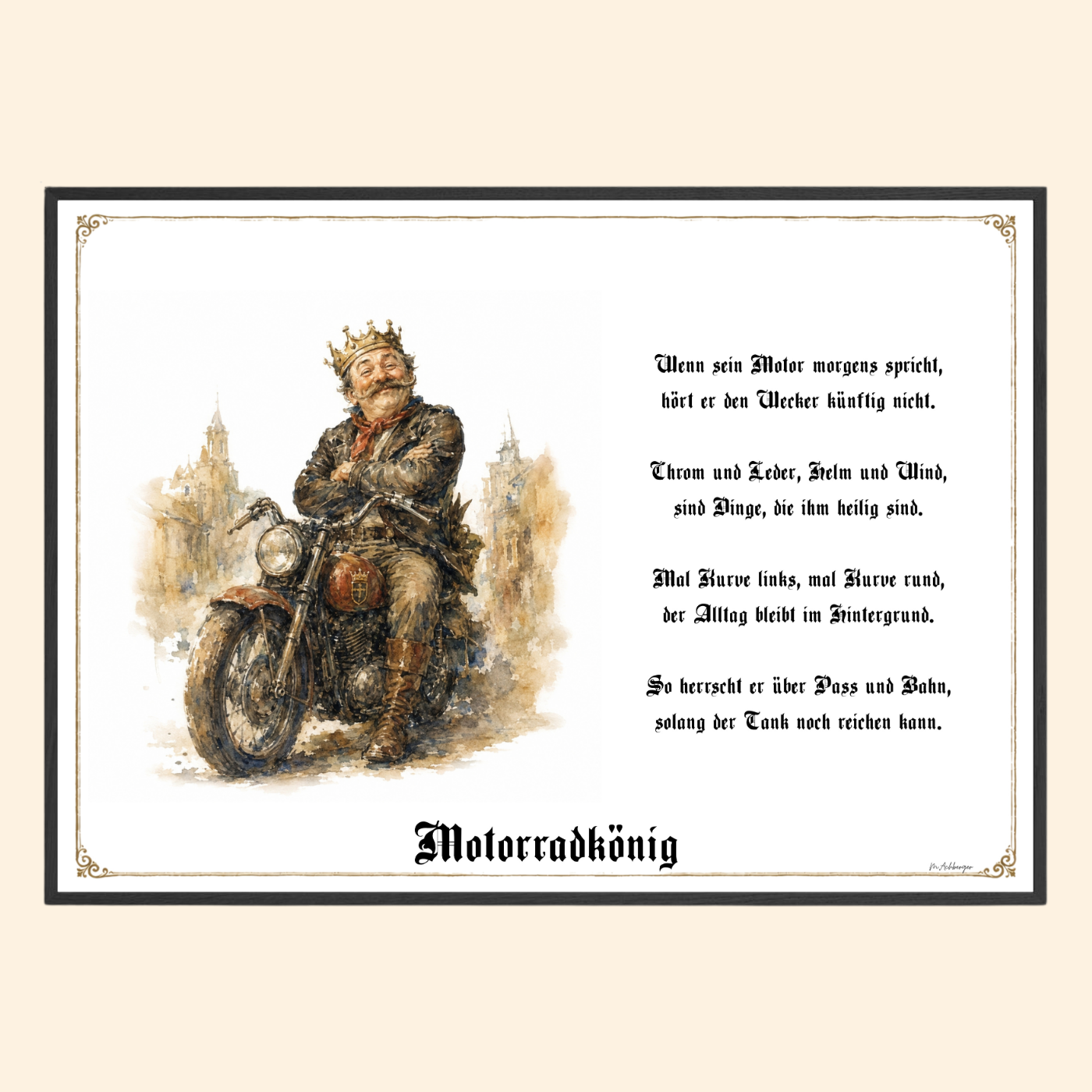 Motorradkönig – humorvoller Kunstdruck als Geschenk