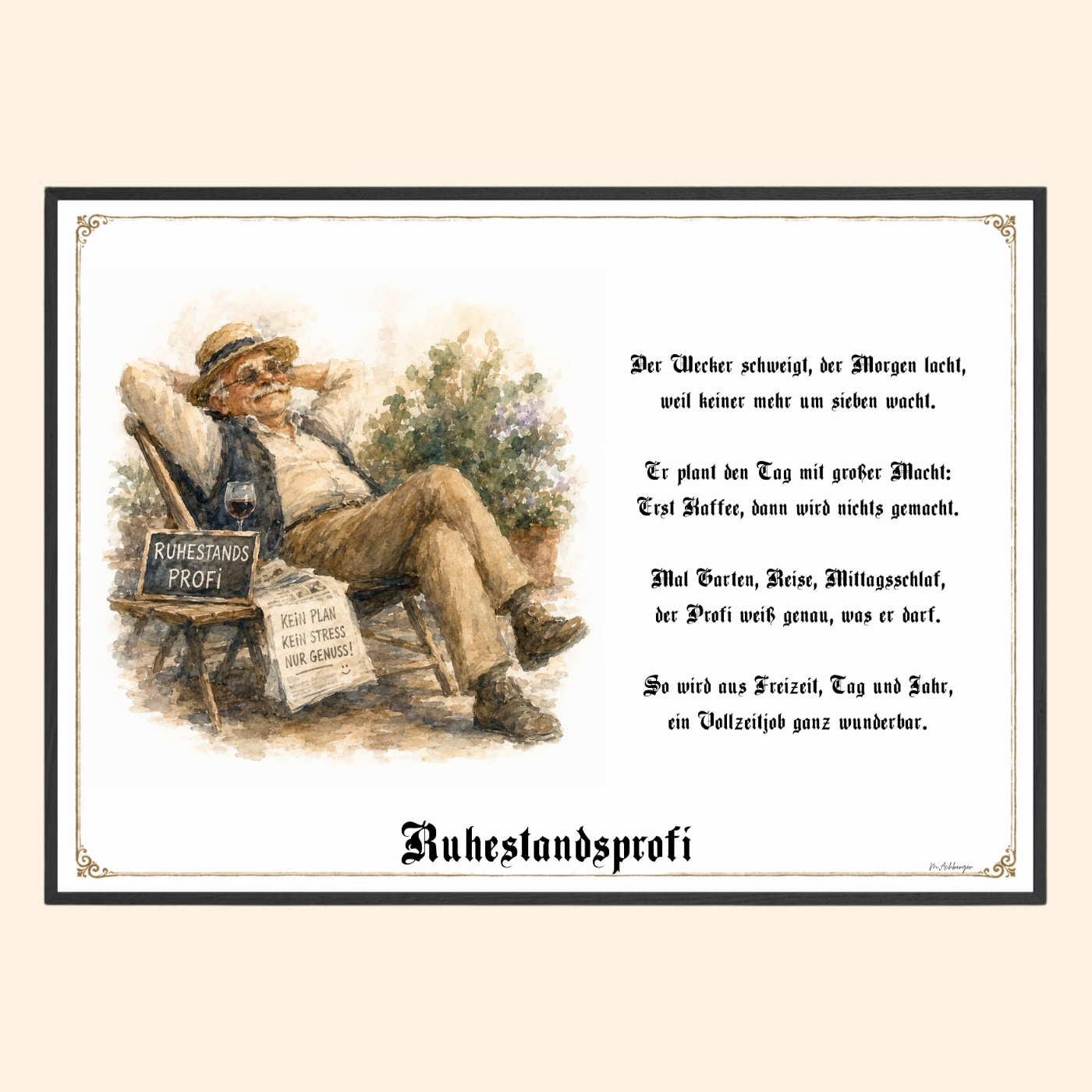 Ruhestandsprofi – humorvoller Kunstdruck als Geschenk