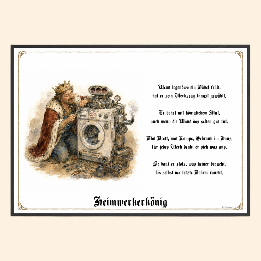 Heimwerkerkönig – humorvoller Kunstdruck als Geschenk
