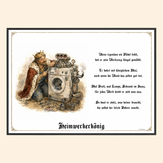 Heimwerkerkönig – humorvoller Kunstdruck als Geschenk