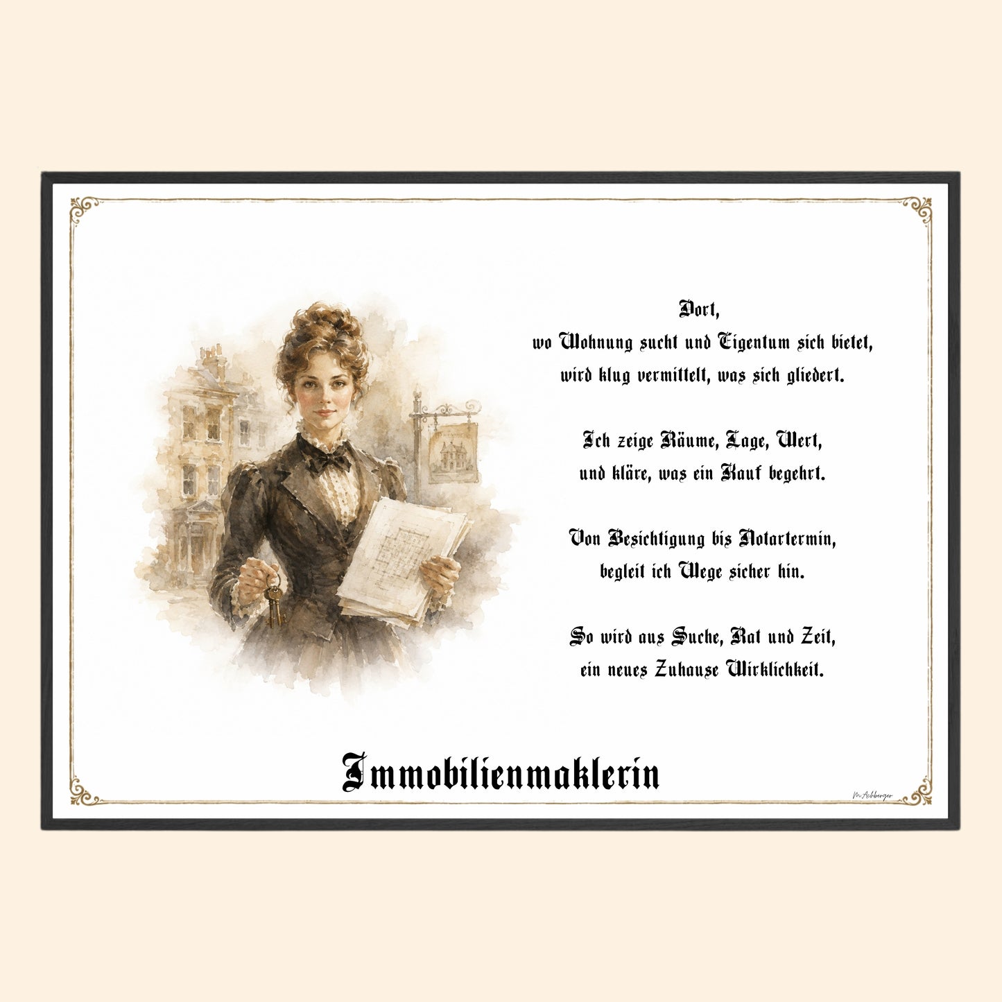 Zunftbild Immobilienmaklerin – historisches Berufsbild als Fine-Art-Kunstdruck