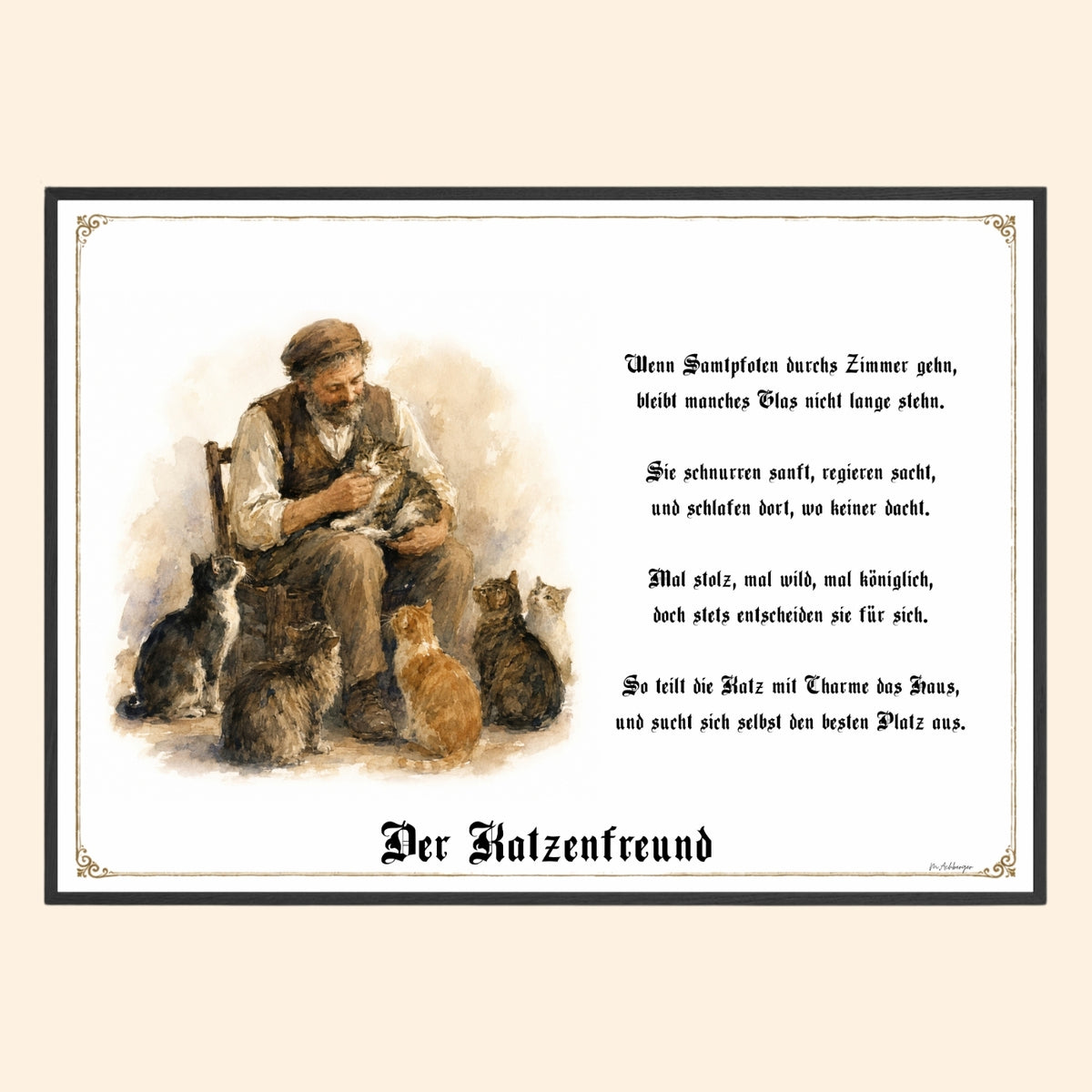Zunftbild Der Katzenfreund – Beispielansicht des Kunstdrucks