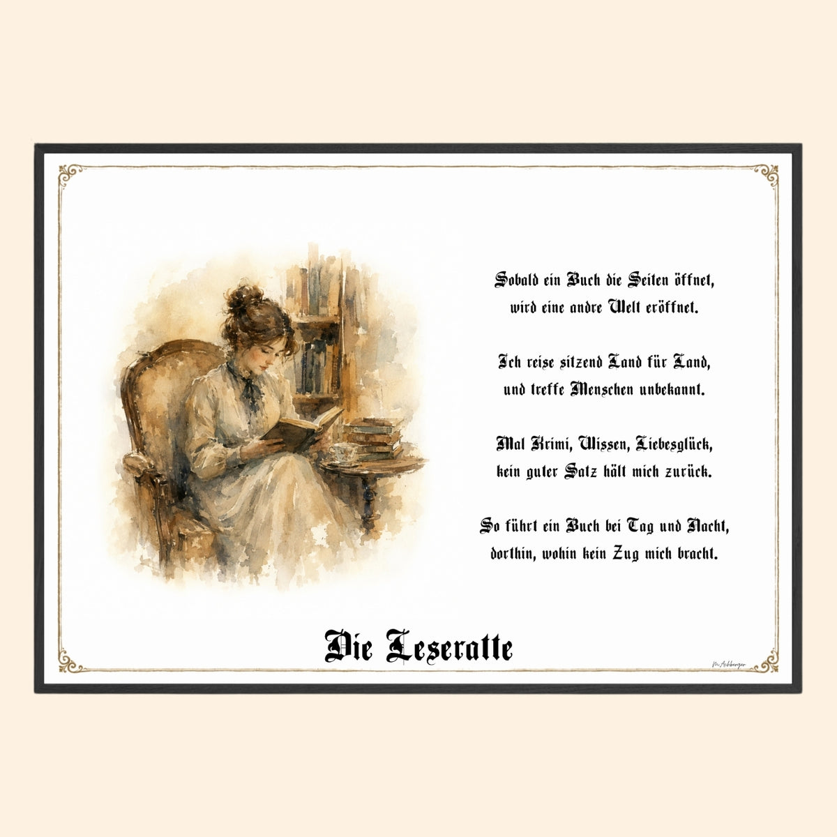 Zunftbild Die Leseratte – Beispielansicht des Kunstdrucks